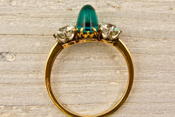 Antique Sugarloaf Emerald and Diamond Ring