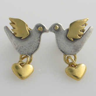 Dove and Heart Drop Earrings