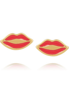 Brass and Enamel Lip Earrings
